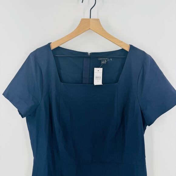 NWT Ann Taylor Navy Square Neck Sheath Dress Short Sleeves Stretch Size 14 - Picture 6 of 10